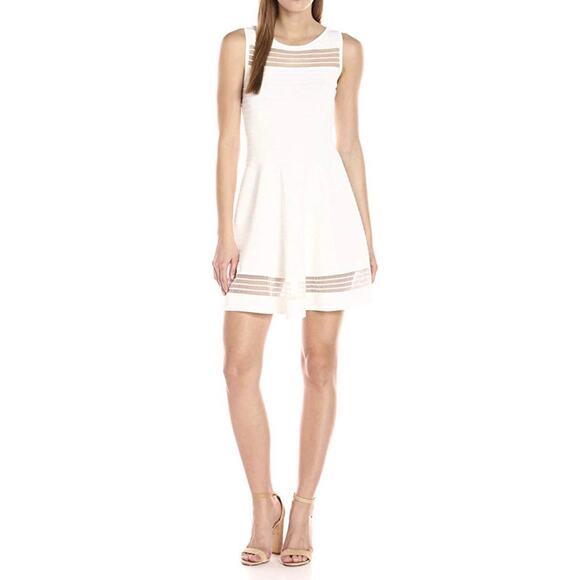 French Connection Illusion Fit & Flare Crepe Knit Mini Dress White 2 Classic - Picture 4 of 14